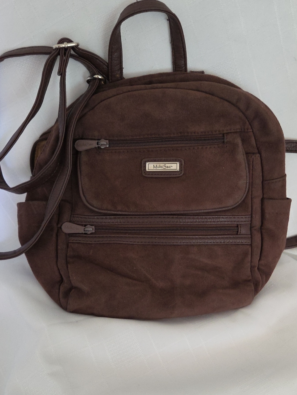 MultiSac Brown Faux Suede Backpack Purse